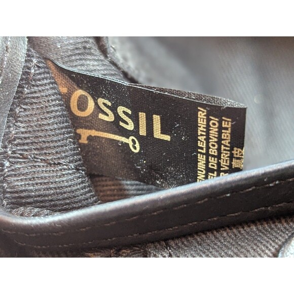 VTG Fossil Leather Wallet Black Gold Patchwork Studded Bi-fold Zip Snap Boho Y2K - Picture 14 of 14